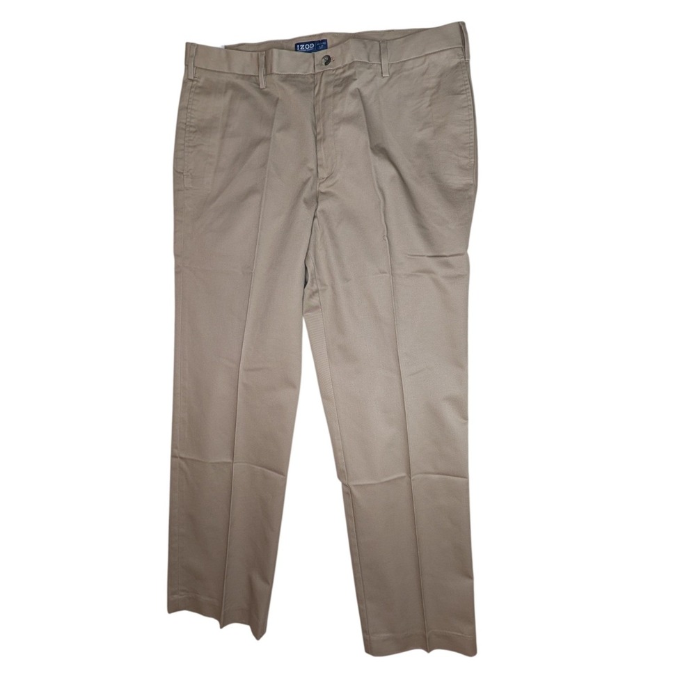 IZOD Chino Pants Mens 40x32 Khaki Madison Chino Slim Fit SportFlex Flat Front